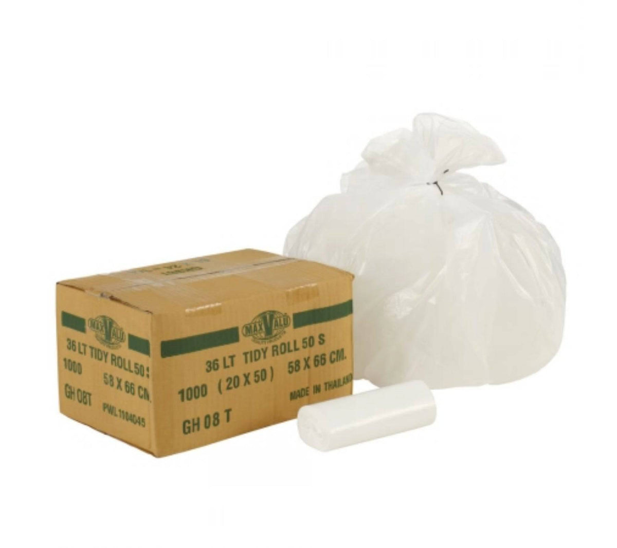 White 36L medium-large bin liners by Hlpmedical, 20x50 roll of 1000 refuse sacks for waste disposal.