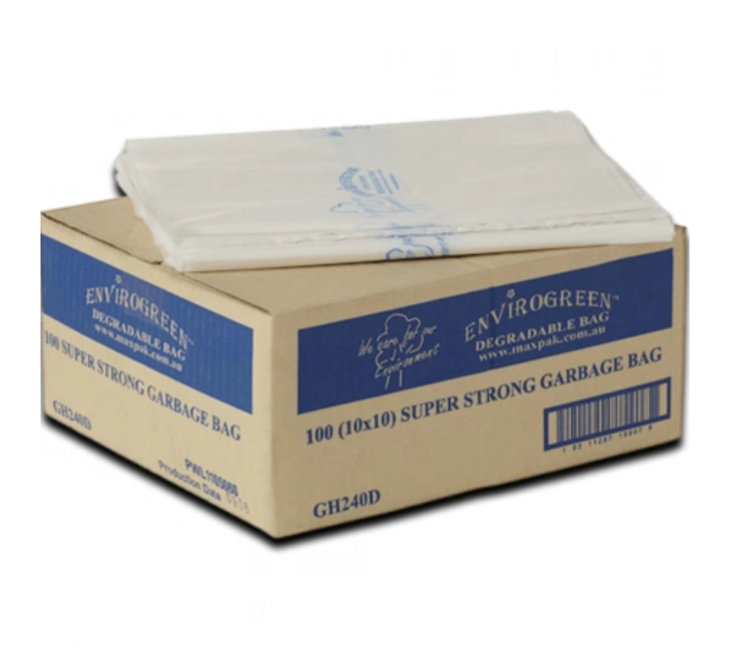 240L Envirogreen Super Strong Degradable Garbage Bags / Bin Liners, 142X113cm (100 Garbage Bags)