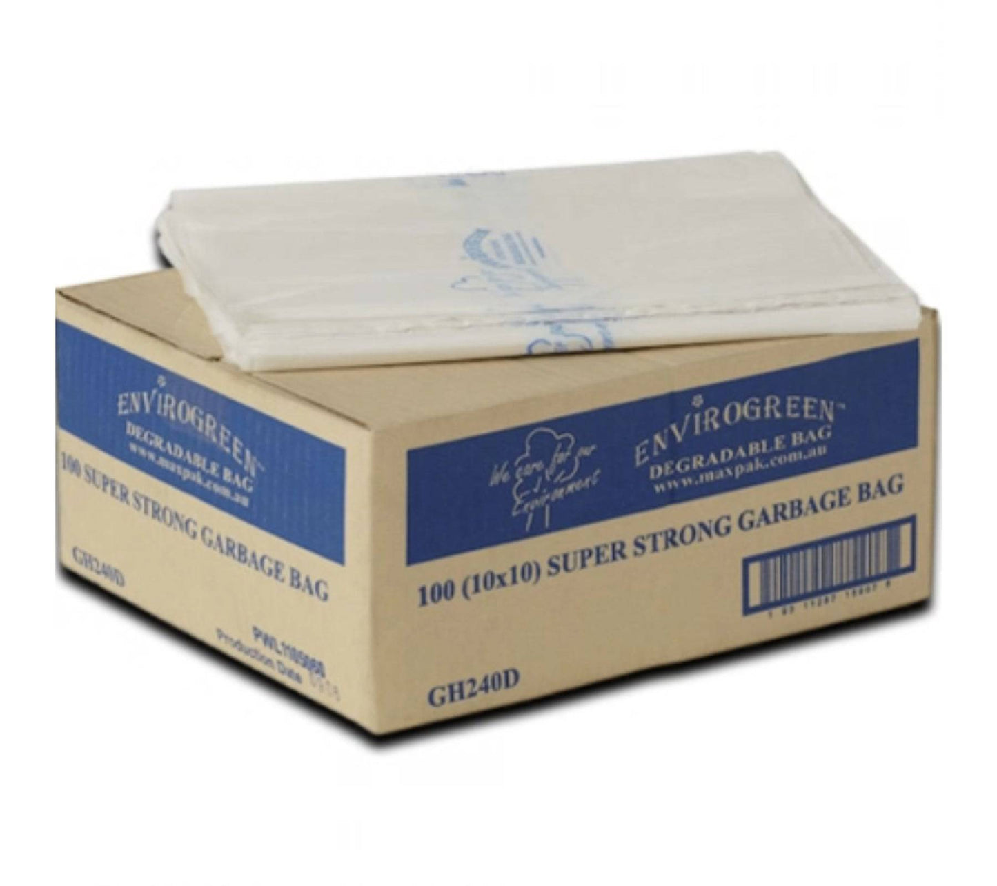 Hlpmedical 240L Envirogreen super strong degradable garbage bags, bin liners, 142x113cm, set of 100 in a roll
