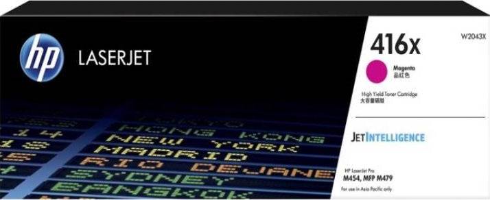 Genuine HP 416X W2043XC magenta toner cartridge from HLP for high-volume printing, supports approximately 6,000 prints