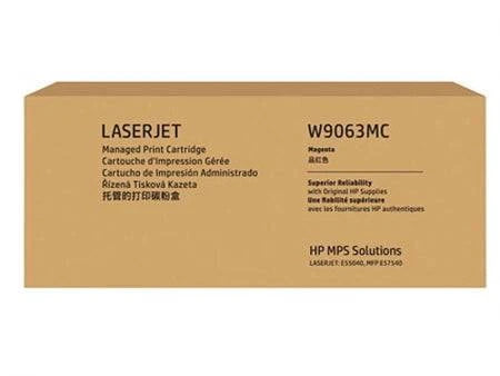 HP W9063MC magenta compatible toner cartridge for HP printers, provides up to 12,500 pages, ideal for high-volume printing.