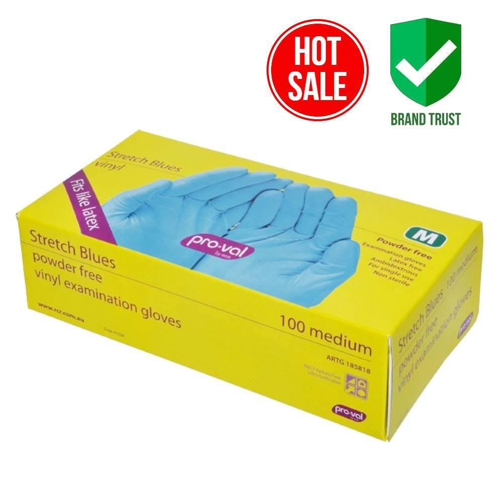 HLP Medical Supplies powder-free vinyl examination gloves laid flat, showing their flexible, lightweight material and smooth surface.