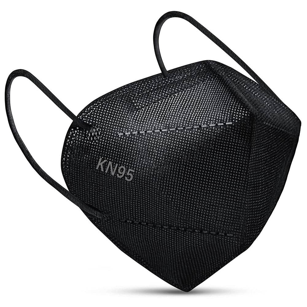 Black KN95 respirator face masks with ear loops, 10-pack by Hlpmedical, designed for respiratory protection and comfortable fit.
