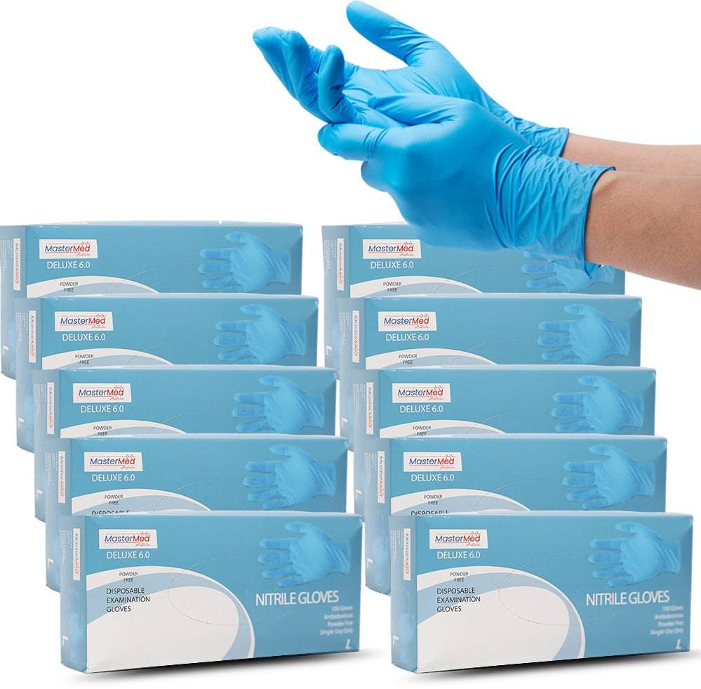 Mastermed Deluxe Blue or Black Nitrile Gloves Tear Resistant Powder Free 6.0g