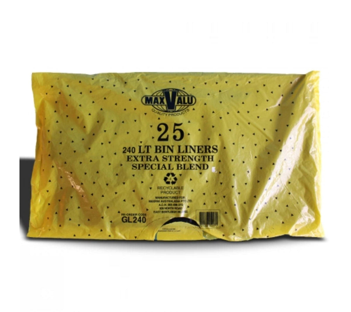 Black 240L heavy duty rubbish bags from Hlpmedical, 20um bin liners, 4 packs of 25 for waste disposal.