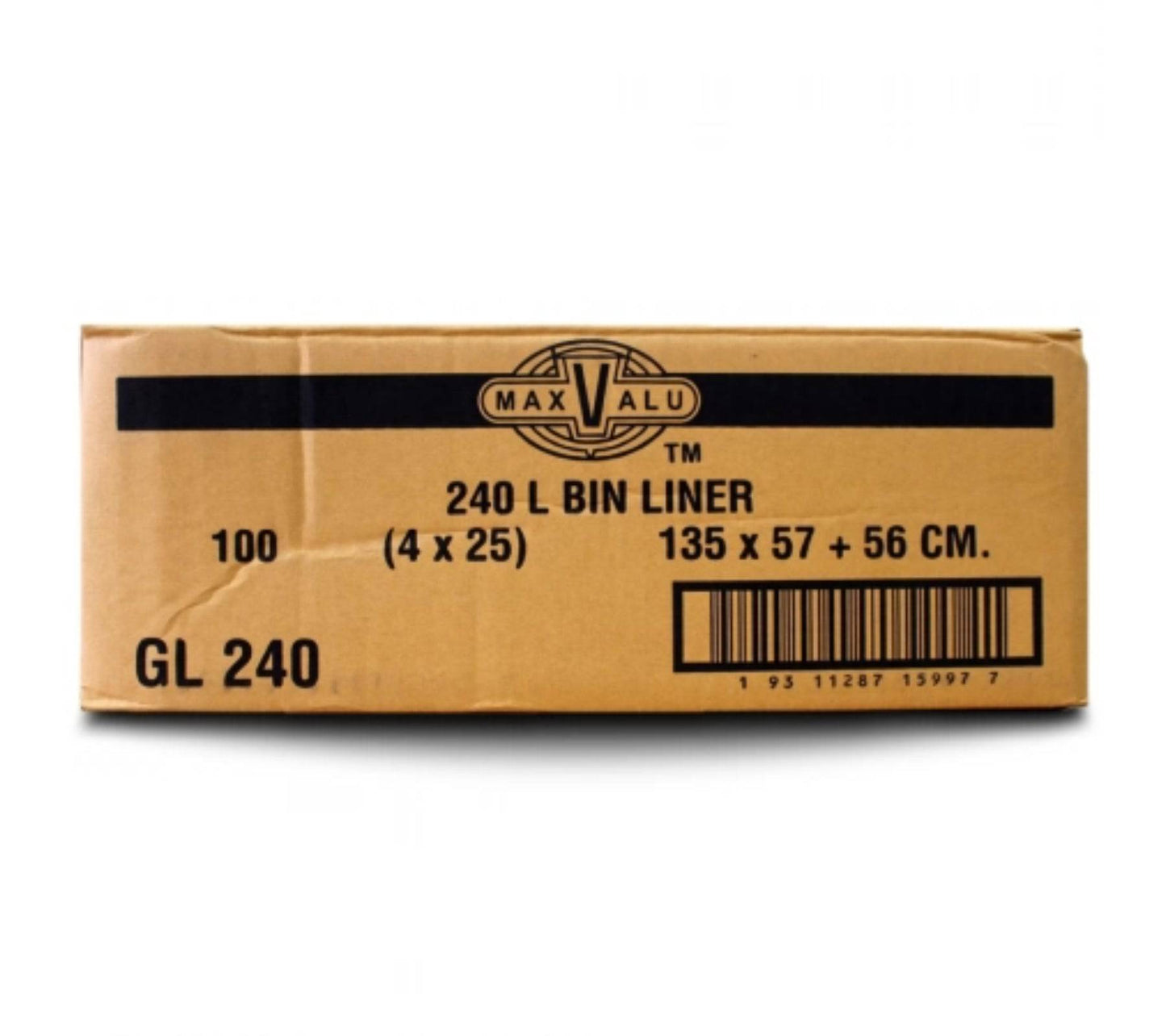 240L Black Heavy Duty Rubbish Bags / Bin Liners, 20um, 4x25 (100 Garbage Bags)