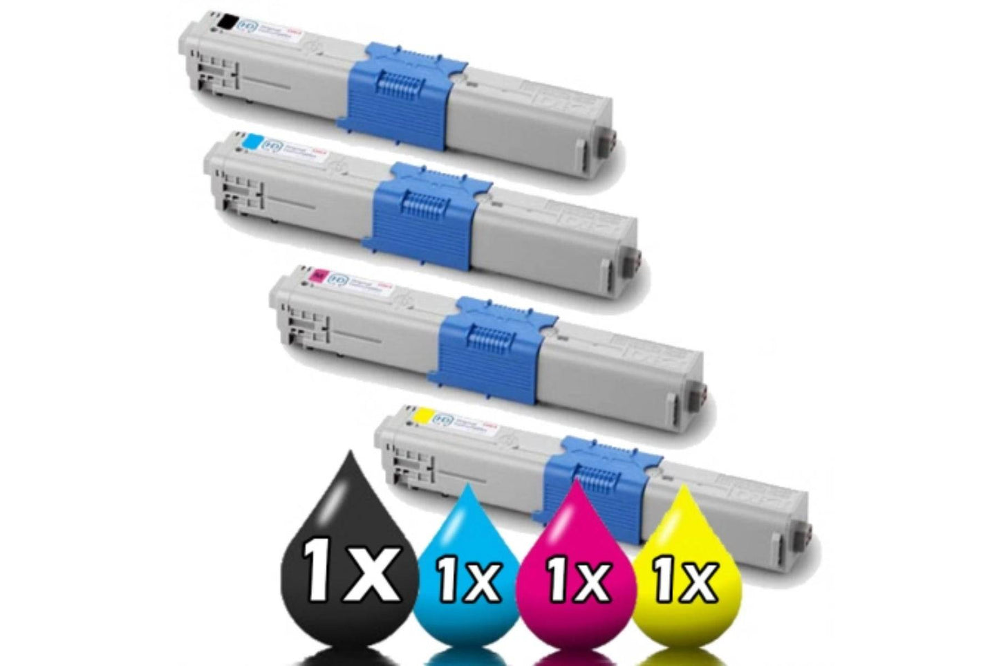 HLP compatible toner cartridge pack for OKI ES5473 and ES5442 printers, includes black, cyan, magenta, and yellow cartridges.