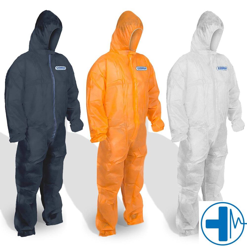 Hlpmedical 50 Combat PP polypropylene coveralls, personal protective equipment, white disposable PPE with full-body coverage