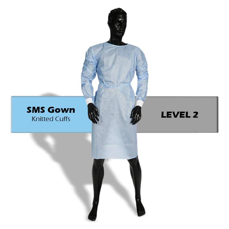 Hlpmedical SMS clinical disposable isolation gown with knitted wrist ties, breathable material, level 2 protection, 50 pack.