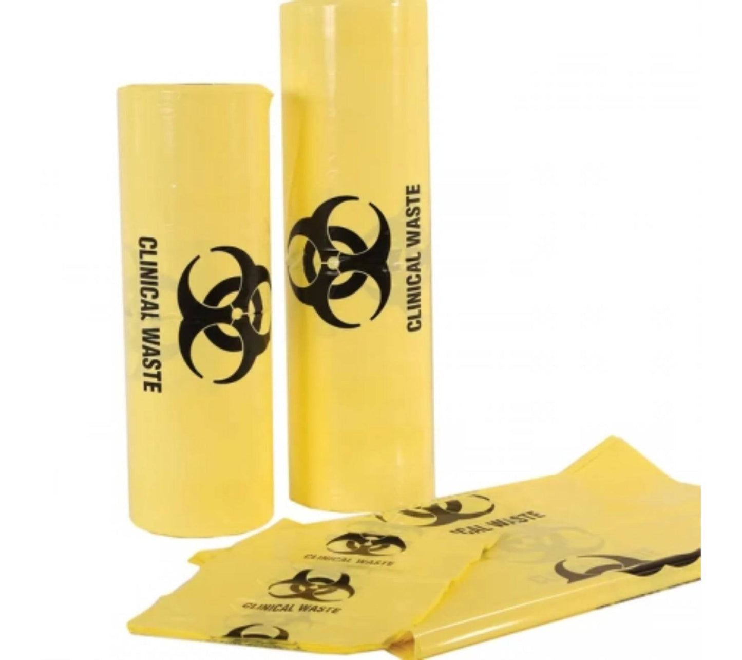 Bio hazard clinical waste bags by Hlpmedical, LDPE bin liners in 5L to 660L sizes, suitable for medical and hazardous waste disposal.
