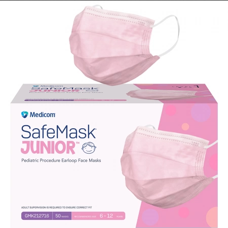 Medicom SafeMask Pink Junior Kids Masks Earloop Box of 50