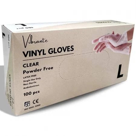 Pair of 1000pcs vinyl gloves in vibrant blue and white, powder-free and disposable, from Hlpmedical.