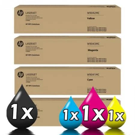 Genuine HP W9190MC-W9193MC CMYK managed laser toner cartridge 4-pack, compatible with LaserJet printers, by Hlpmedical.