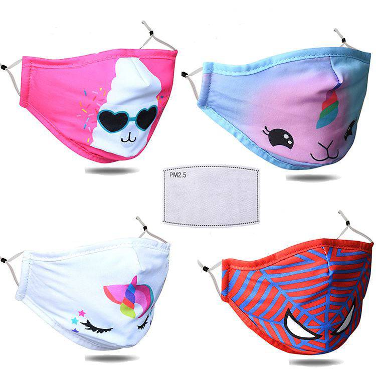 Kids reusable face mask by Hlpmedical with adjustable earloops and included PM 2.5 filter, shown in the image.