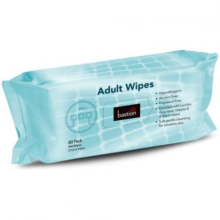 Adult hygienic cleaning wipes by Hlpmedical, Bastion Pacific non-alcohol wipes, 80 sheets of 40gsm for personal hygiene.