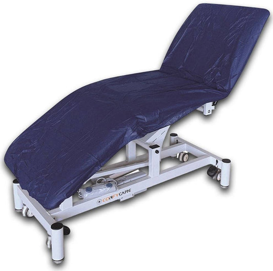 Pack of 100 fitted disposable bedsheets from Hlpmedical, showing white, elastic-edged bed covers for medical or hospital use.