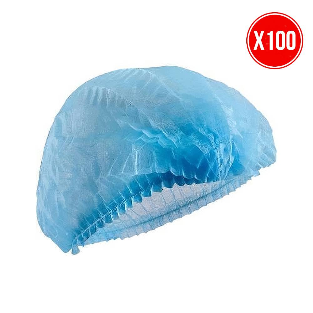 Disposable medical bouffant cap by Hlpmedical, shown in a pack of 100 PPE caps for healthcare and cleanroom use.