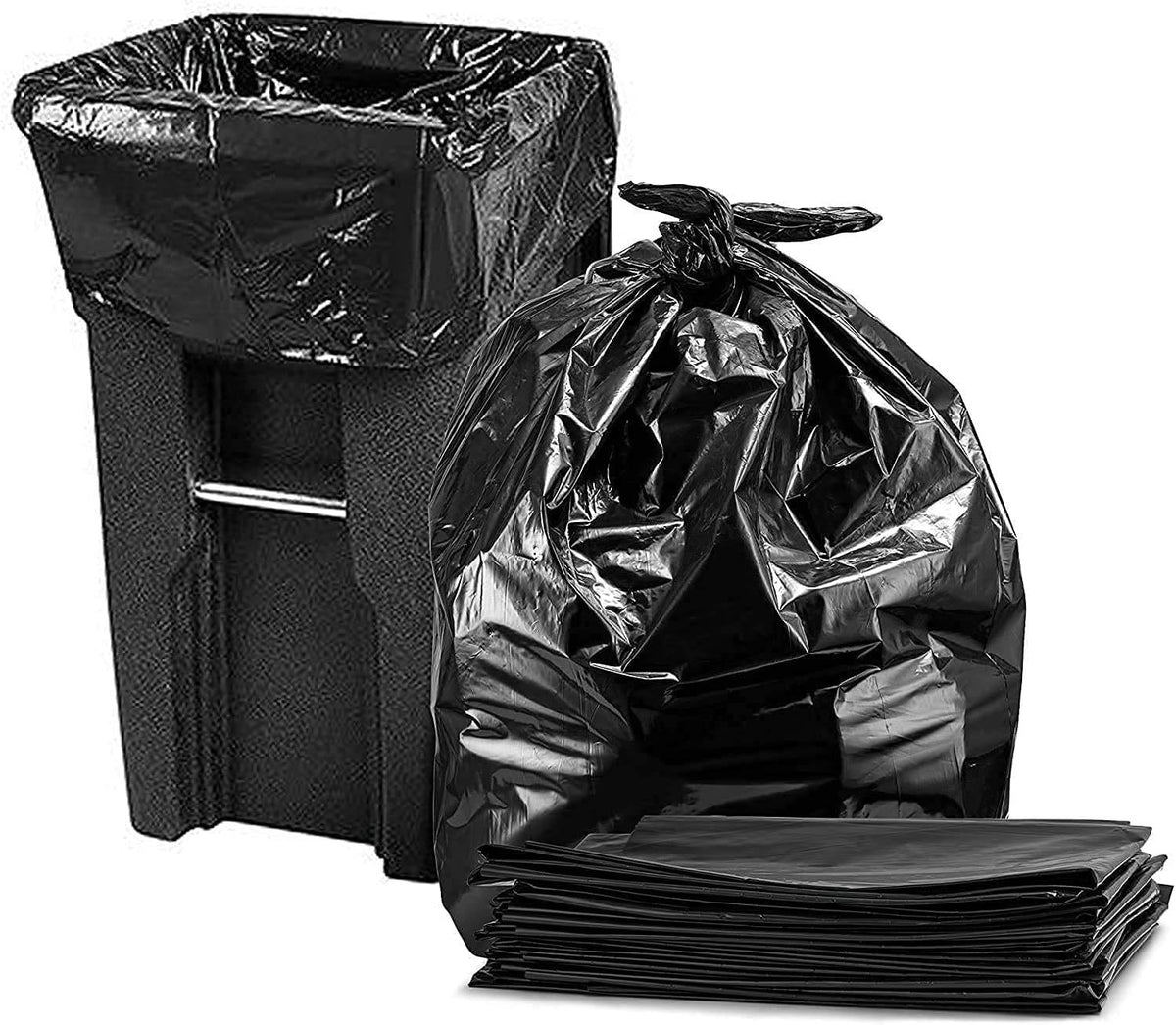 Hlpmedical 18L bin liners, 10-micron rubbish bags, durable waste disposal bags, shown in a stack.