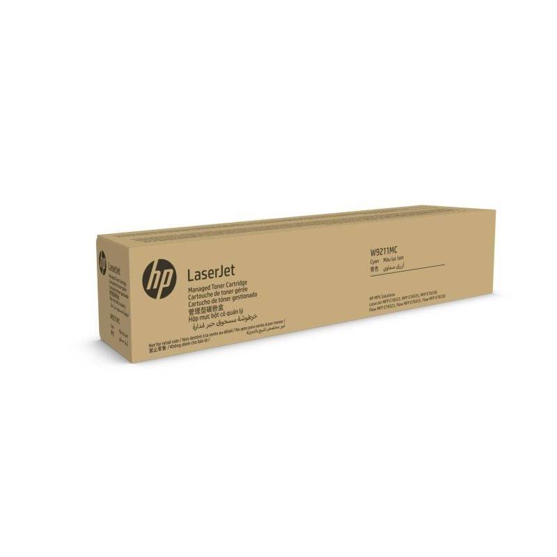 HP W9211MC Cyan Managed LaserJet toner cartridge for high-volume printing, compatible with LaserJet printers.