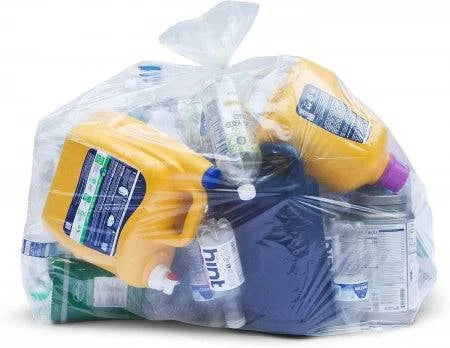 Hlpmedical 240L clear LDPE heavy-duty bin liners, 32 micron thick rubbish bags, roll of 100 for waste disposal.