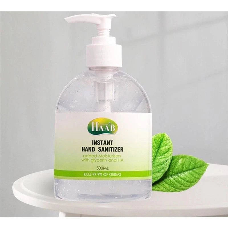 New Zealand HAAB Instant Hand Sanitizer Gel by HLP Medical Supplies in a 500ML bottle, clear gel sanitizer for hand hygiene.
