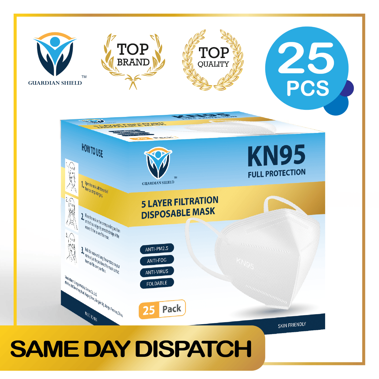 KN95 Face Masks with Ear Loop - White/ Black