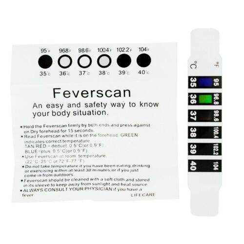 Hlpmedical forehead fever thermometer strip for babies, children, and adults showing body head temperature test strips.
