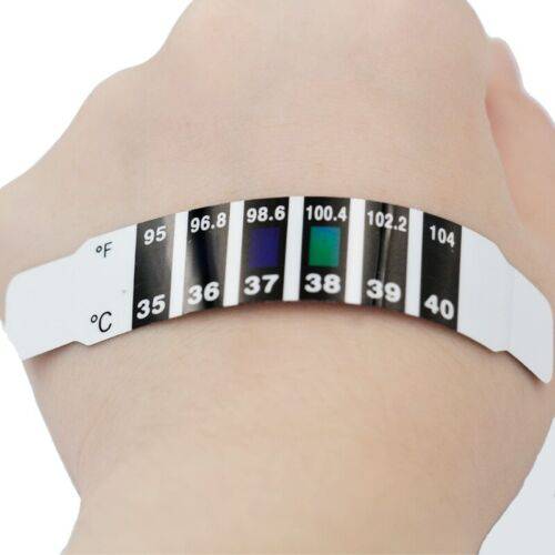 Hlpmedical forehead fever thermometer strip for baby, child, and adult body head temperature testing, 20 tests included.