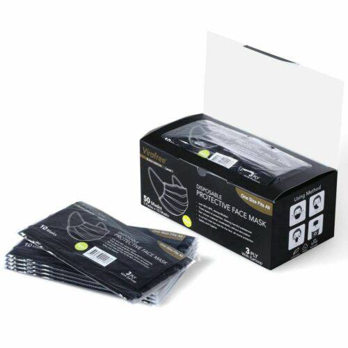 Black disposable face masks for adults by Hlpmedical, protective masks with filter, shown in two boxes for face covering.