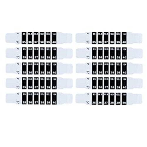 Hlpmedical forehead fever thermometer strip for babies, children, and adults, showing body head temperature test readings.