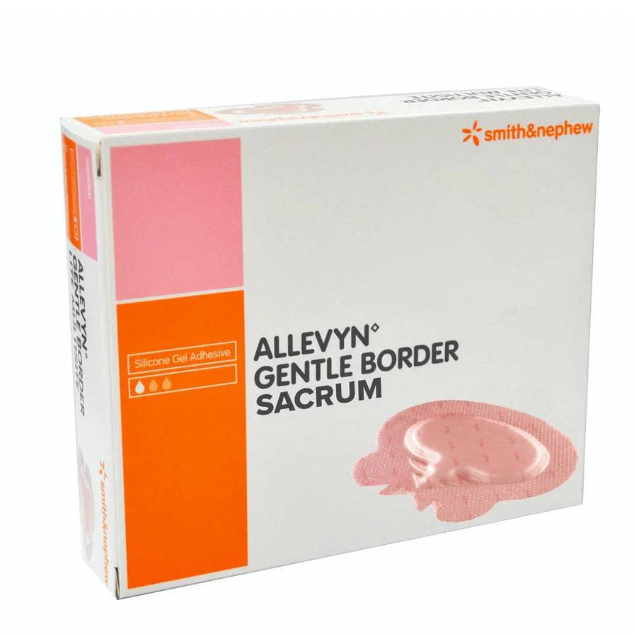 Smith & Nephew Allevyn Gentle Border Sacrum Dressing for wound care and skin protection.