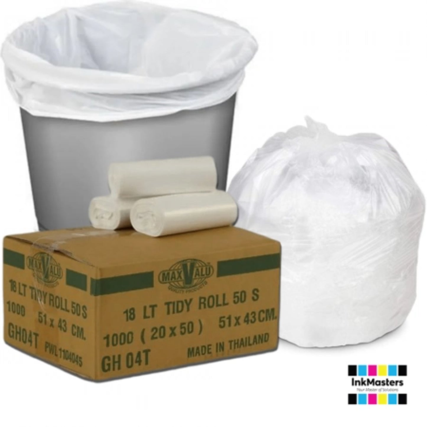 18L White Small Garbage Bags / Bin Liners, 20x50 Rolls (1000 Tidy Bags)
