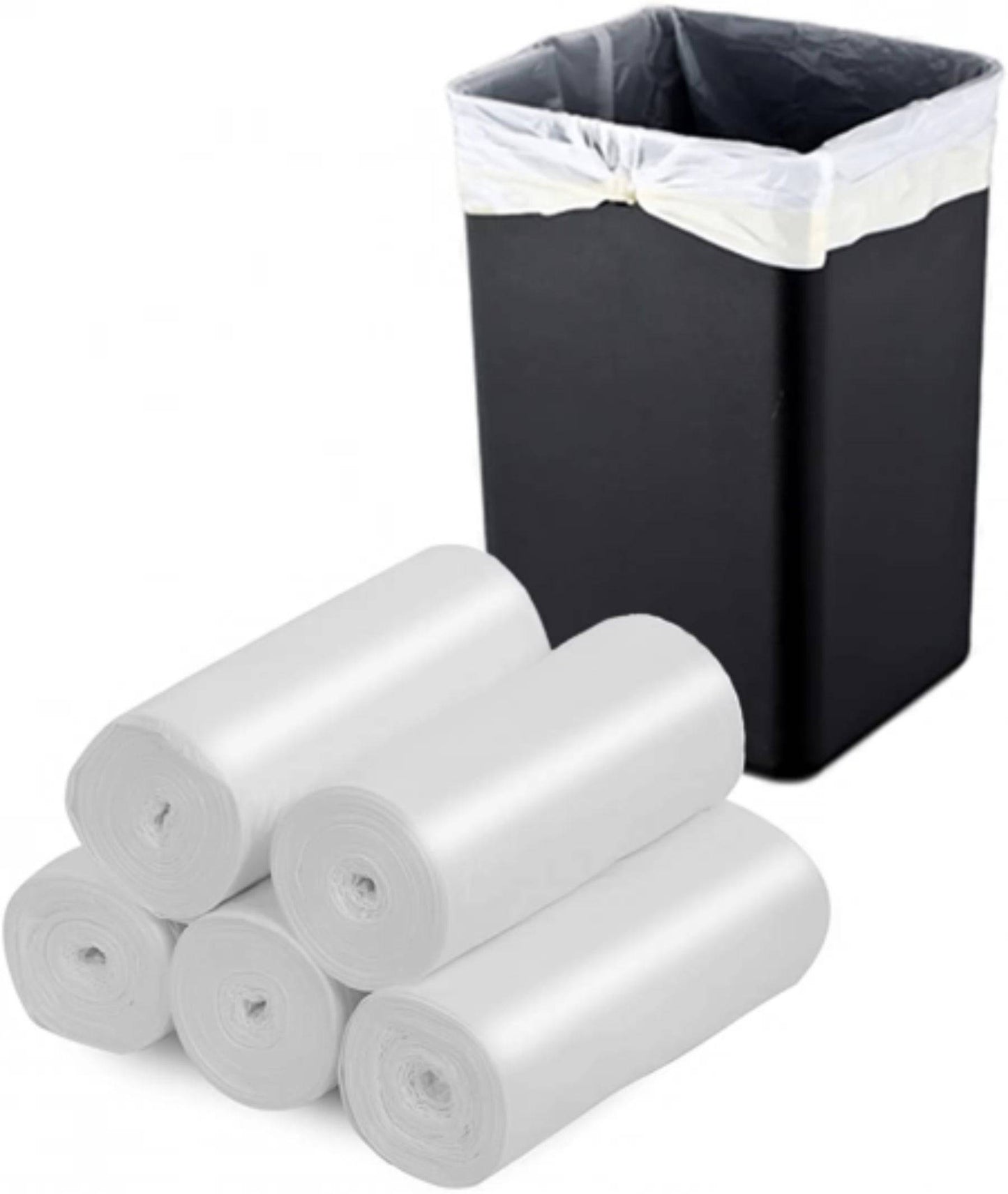 White 18L Hlpmedical garbage bin liners, small 20x50 rolls with 1000 tidy bags for waste disposal.