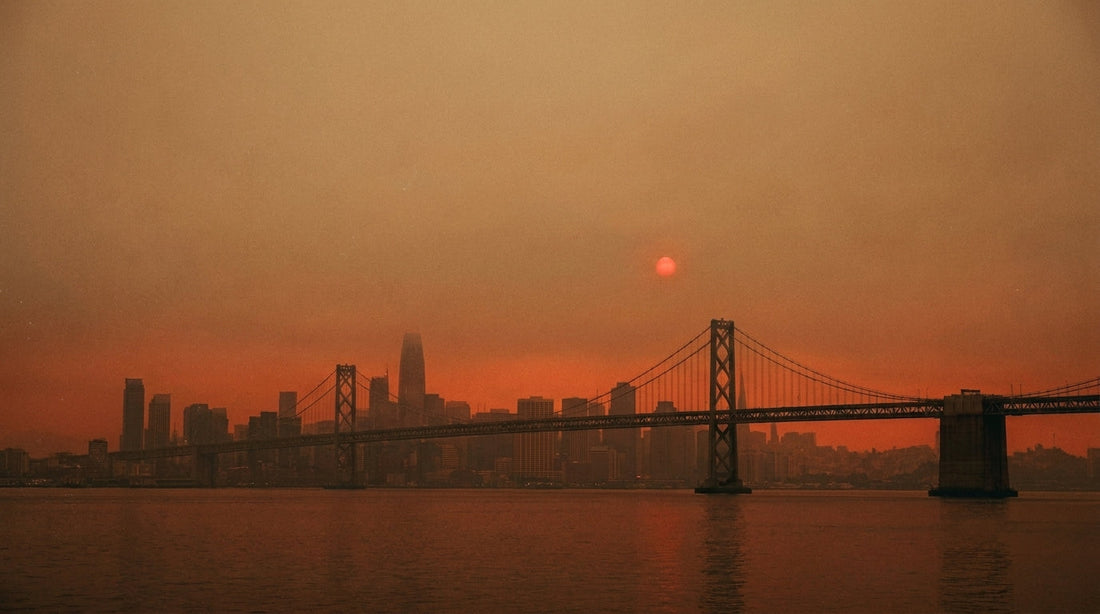 Hazy orange sky over San Francisco during wildfire smoke event