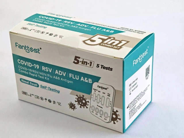 Hlpmedical Fanttest COVID-19, RSV, ADV, FLU A&B rapid test kit, 5-in-1 antigen combo, single pack, with test devices and instructions