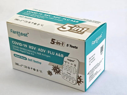 Hlpmedical Fanttest COVID-19, RSV, ADV, FLU A&B rapid test kit, 5-in-1 antigen combo, single pack, with test devices and instructions