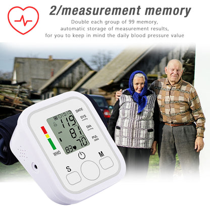 Automatic Upper Arm Blood Pressure Monitor Pulse Meter BP Machine Voice Talking