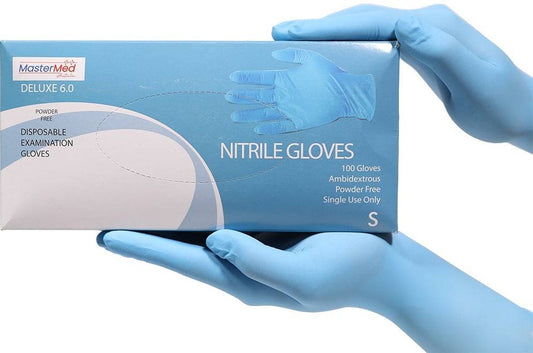 Mastermed Deluxe Blue or Black Nitrile Gloves Tear Resistant Powder Free 6.0g - FREE SHIPPING