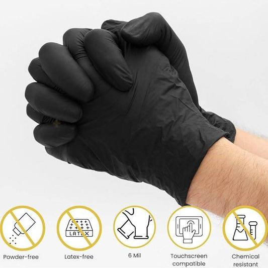 Black XtraGuard nitrile gloves from Hlpmedical, heavy-duty disposable gloves, latex-free, puncture-resistant, food safe, medical grade