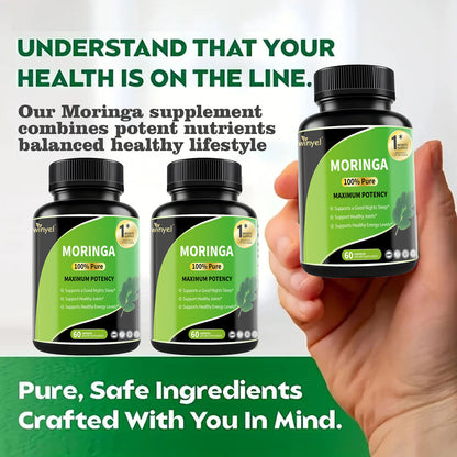 Pure Moringa Capsules - High Potency, Health & Fitness With Essential Vitamins & Amino Acids - 60 Capsules