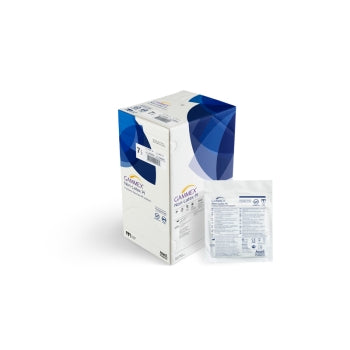 Sterile GAMMEX Non-Latex PI surgical gloves by HLP Medical Supplies in a box of 50 pairs, showing gloves laid out on a surface.