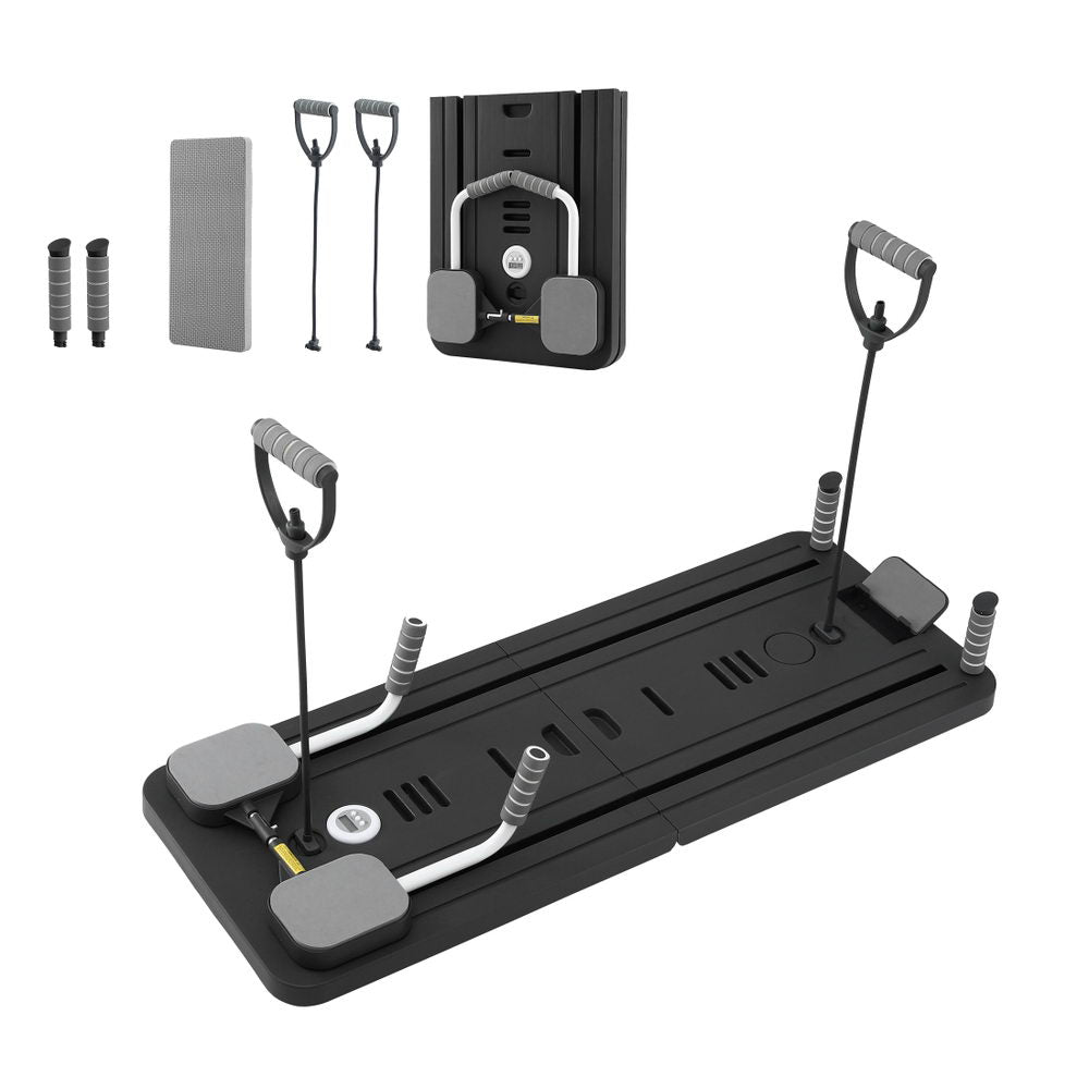 Black Everfit Pilates Board Foldable Reformer, multi-functional exercise trainer for yoga and Pilates workouts, shown in use.