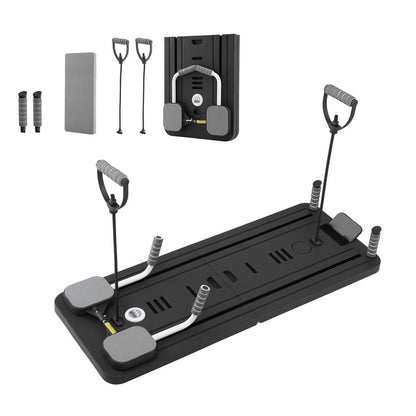Black Everfit Pilates Board Foldable Reformer, multi-functional exercise trainer for yoga and Pilates workouts, shown in use.
