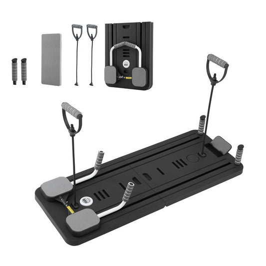 Black Everfit Pilates Board Foldable Reformer, multi-functional exercise trainer for yoga and Pilates workouts, shown in use.