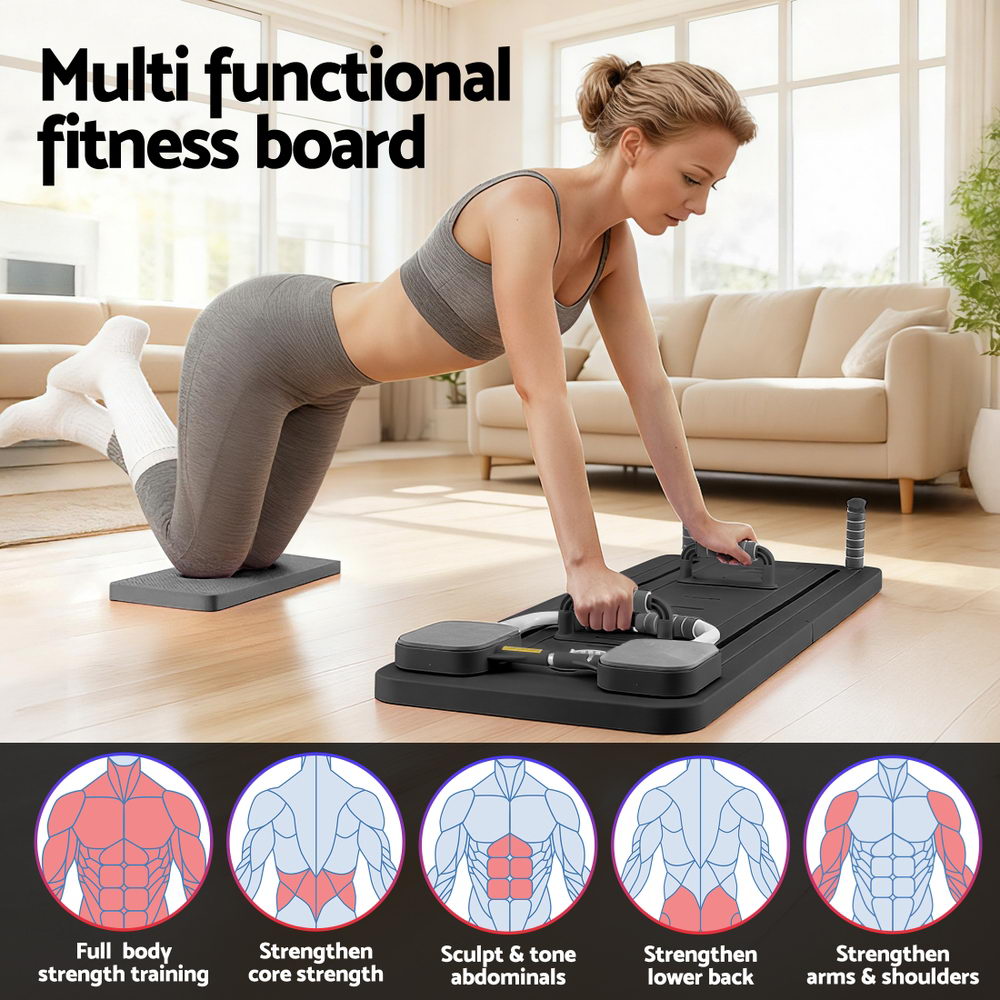 Black Everfit Pilates Board Foldable Reformer, multi-functional exercise trainer for yoga and Pilates workouts by Hlpmedical