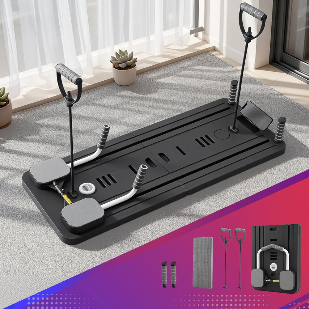 Foldable Everfit Pilates Board by Hlpmedical, black multi-functional reformer for yoga and Pilates workouts, displayed on a clean background.