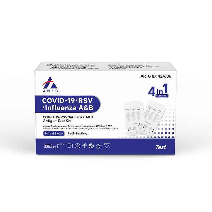 Hlpmedical AHPC 4-in-1 rapid antigen test kit for RSV, COVID-19, Influenza A&B, nasal swab, 400 tests in packaging