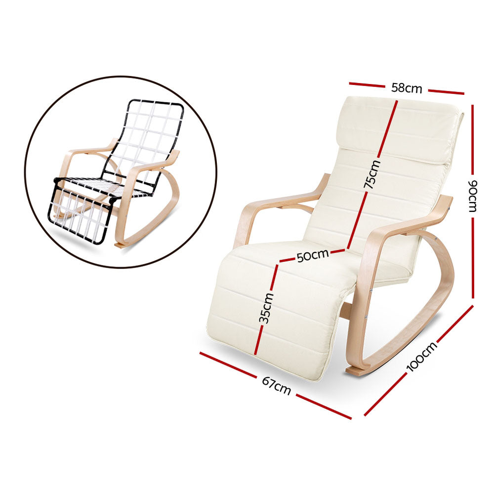 Beige Artiss rocking armchair footrest by Hlpmedical, comfortable nursing recliner with wooden frame and plush upholstery.