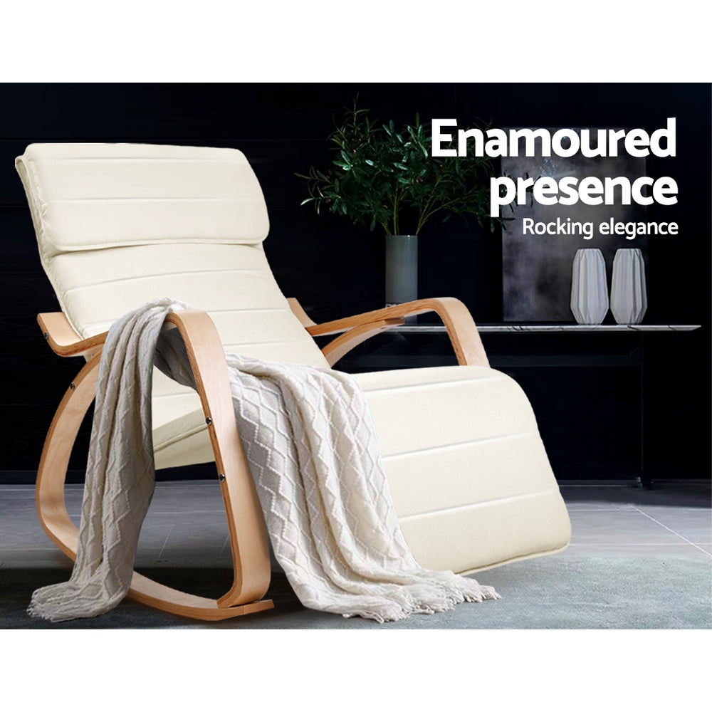 Beige Artiss rocking armchair footrest by Hlpmedical, featuring a plush upholstered design for comfortable seating and relaxation.