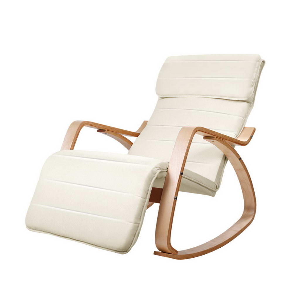 Hlpmedical Artiss beige rocking armchair with footrest, designed for nursing and relaxation, featuring a comfortable cushioned seat.